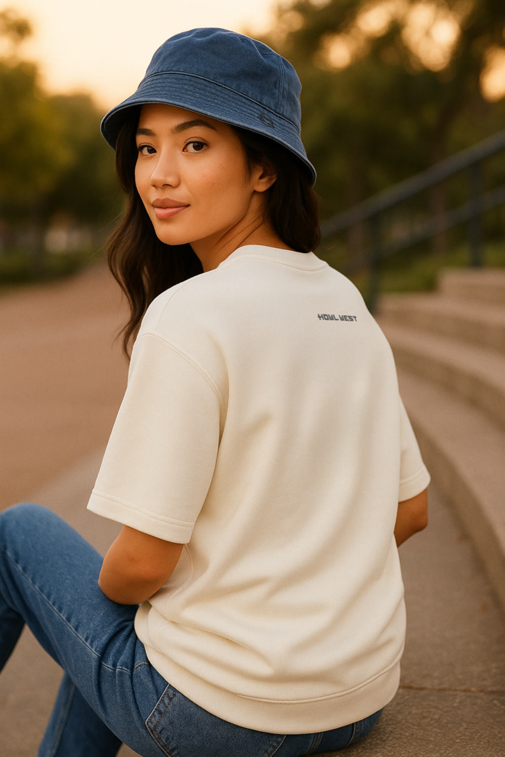 camiseta french terry oversize sostenible urban color marfil
