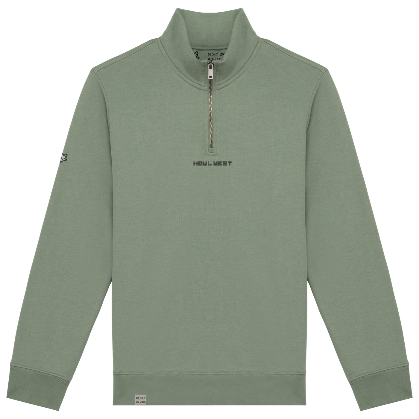 Sudadera ecorresponsable de cuello alto con cremallera bordado en hombro